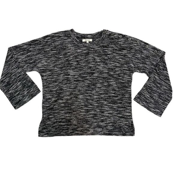 Madewell XS Black and White Knit Shoulder Button Crewneck Loose Casual Sweater - Picture 1 of 7